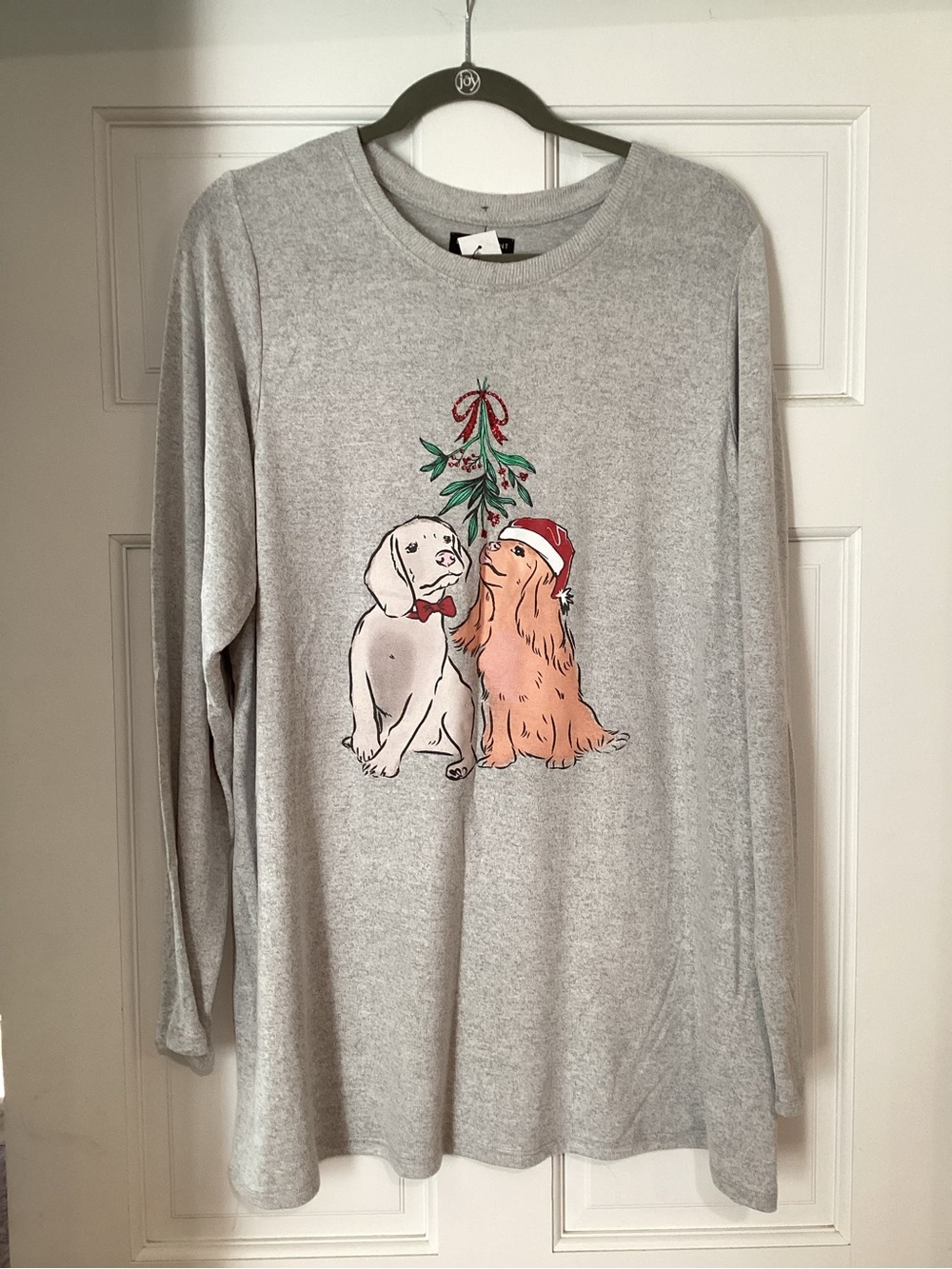Lane Bryant Gray Holiday Dog Graphic Long-Sleeve Tee